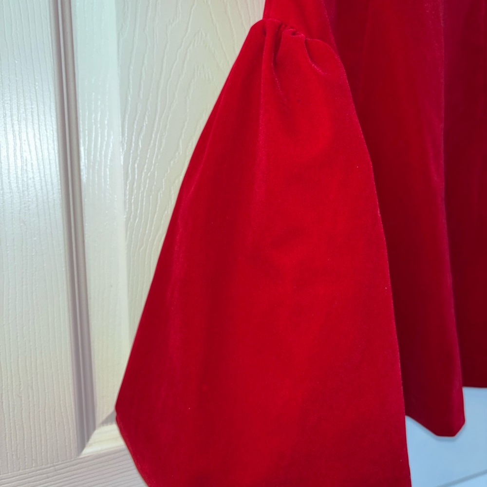 Fenity Red Velvet Pleated Mini Dress Deep V Neckline Sleeveless - Picture 3 of 4